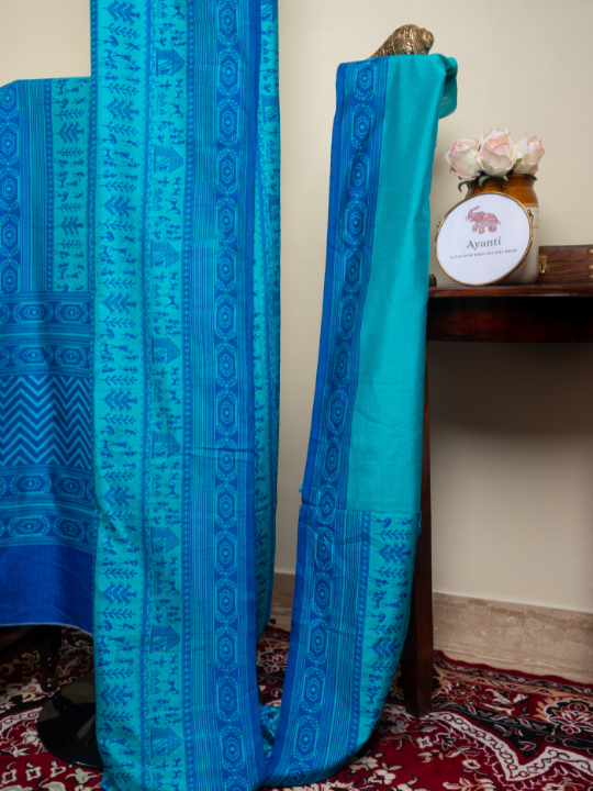 Blue Odhli Inspired Chanderi Saree