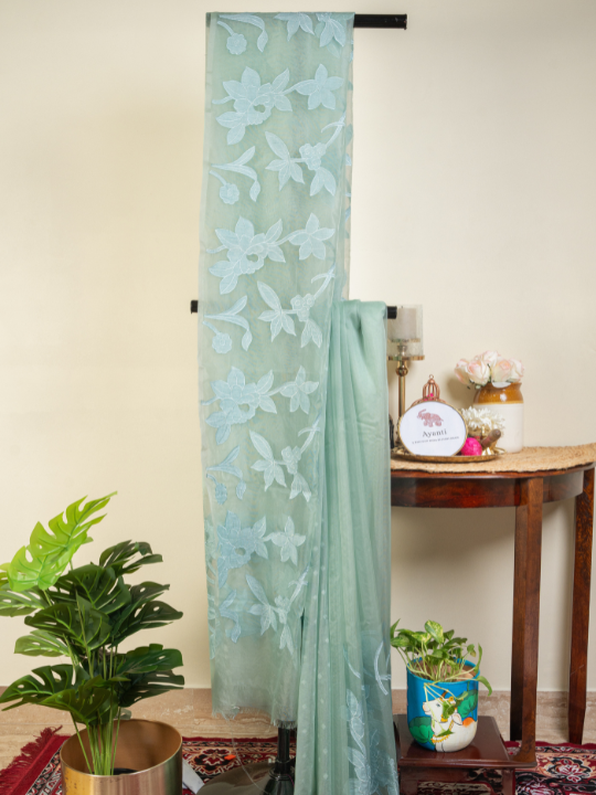 Mint Green Premium Organza Silk Saree
