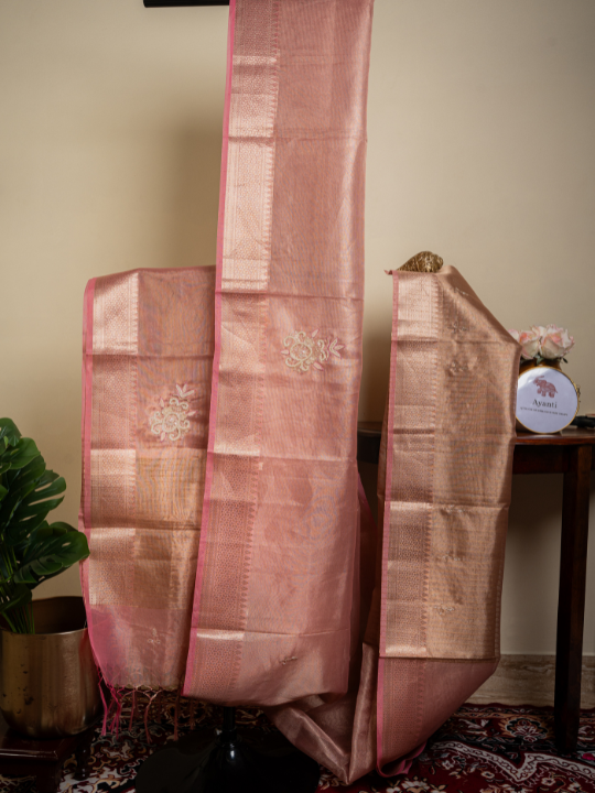 Rose Gold Kota Tissue Saree