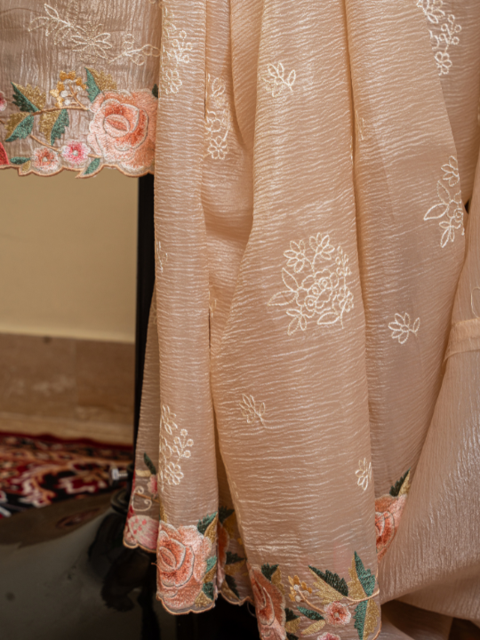 Beige Soft Crush Tissue Saree