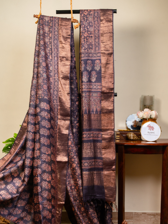 Deep Indigo Handwoven Pure Silk Tussar Saree