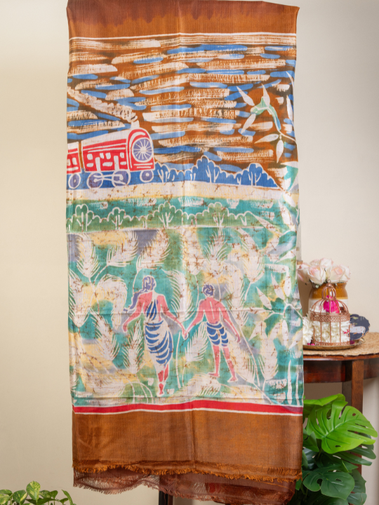 Earthy Brown Pure Silk Batik Saree