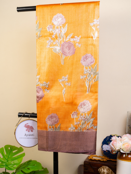 Muted Orange Handwoven Pure Silk Tussar Saree