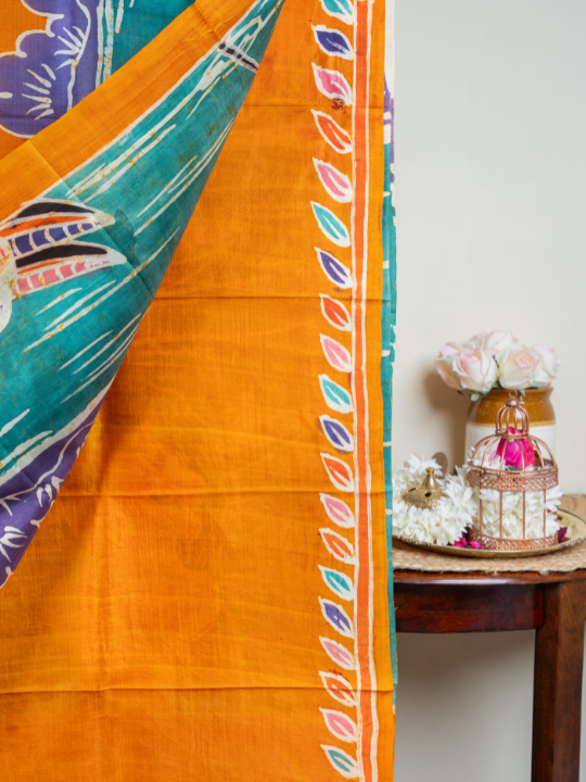Orange Pure Silk Batik Saree
