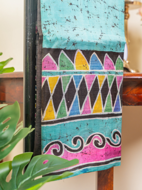Turquoise Handcrafted Pure Silk Batik Saree