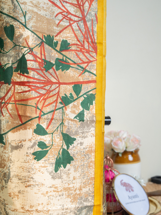 Muted Beige Pure Silk Batik Saree