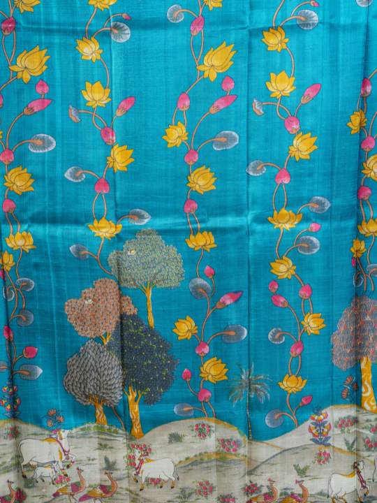 Teal Blue Pure Silk Saree