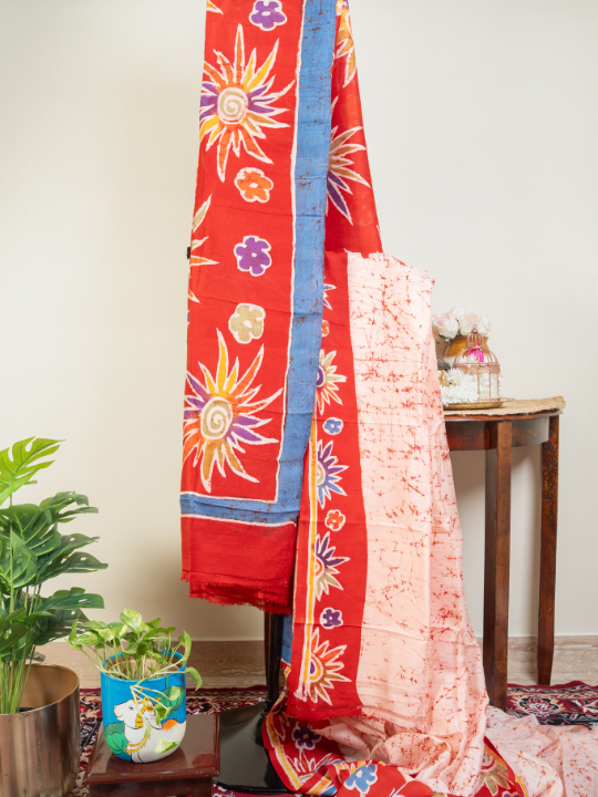 White Pure Silk Batik Saree