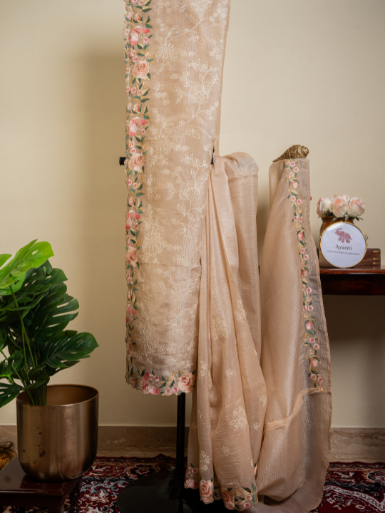 Beige Soft Crush Tissue Saree