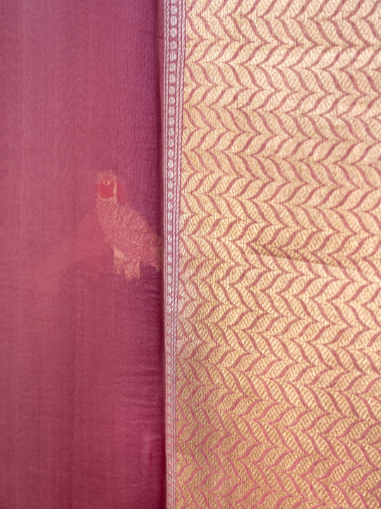 Wine-Rose Ombré Pure Silk Organza Saree