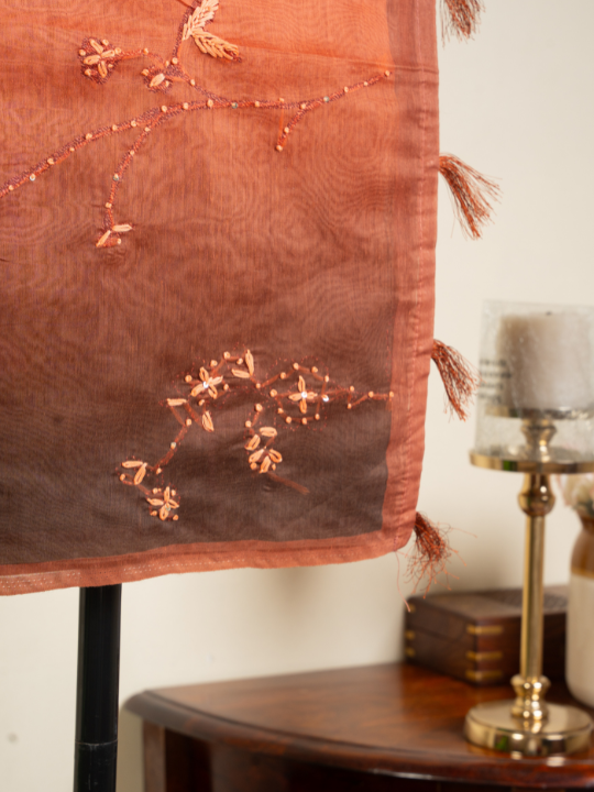 Orange and Brown Dual-Tone Soft Cotton Saree