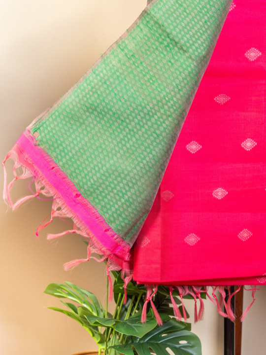 Rani Pink Handloom Pure Raw Silk Saree