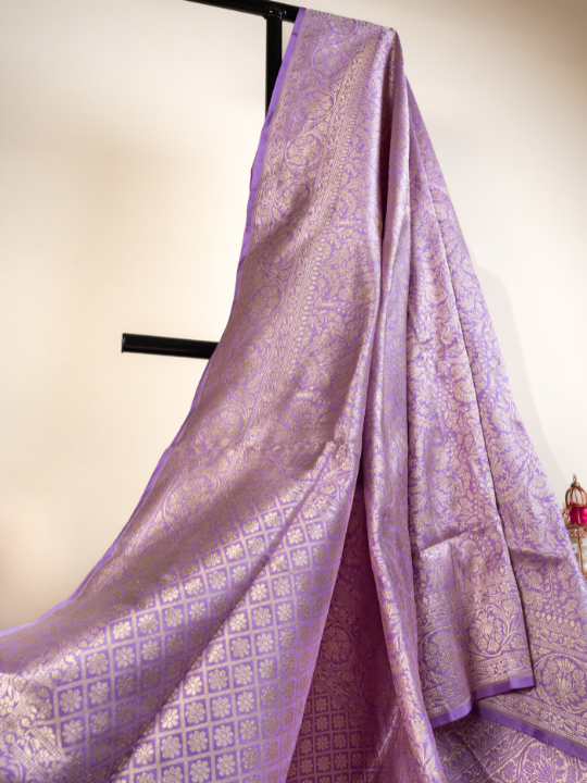 Lavender Pure Katan Brocade Silk Saree