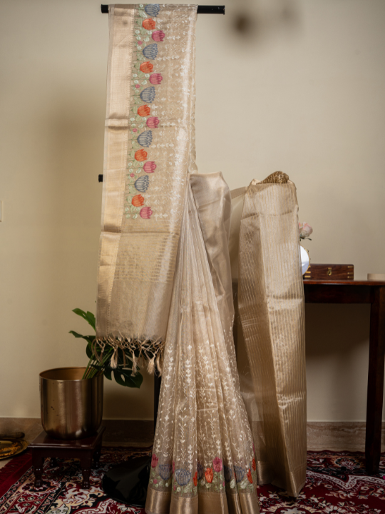 Beige Golden Kota Tissue Saree