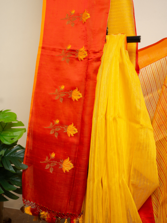 Sunshine Yellow Premium Cotton Linen Saree