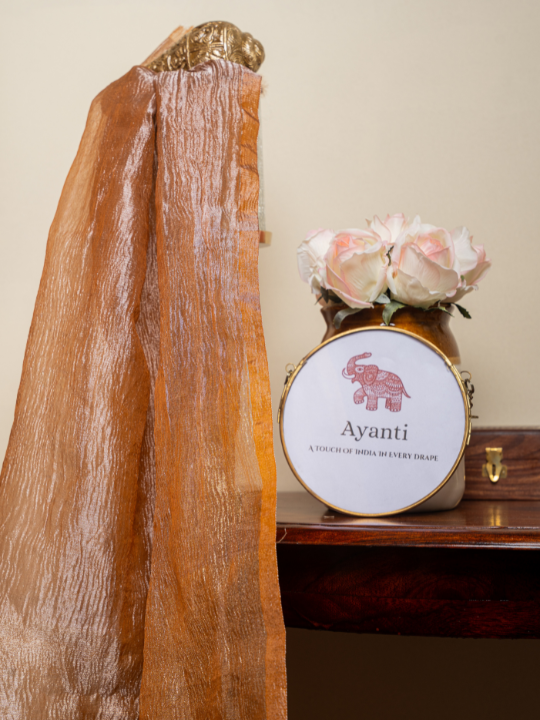 Peach Golden Soft Crush Tissue Saree