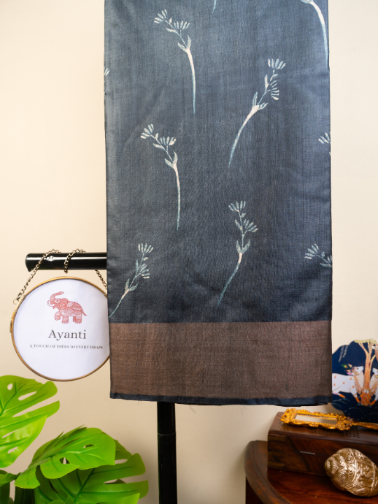 Slate Grey and Cream White Half N Half Saree