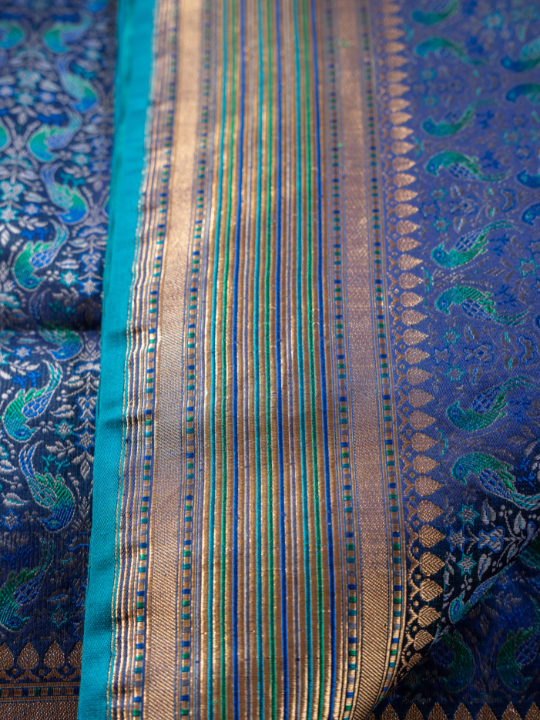Royal Blue Handwoven Double Katan Chauvari Jamewar