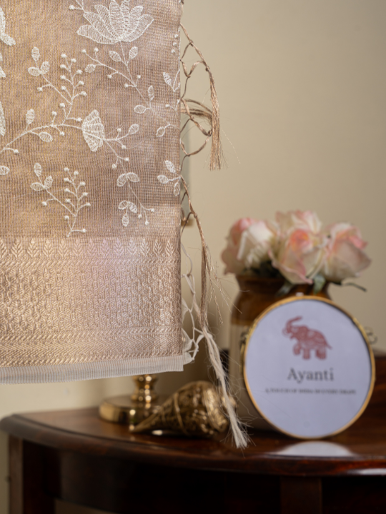 Beige Kota Tissue Saree