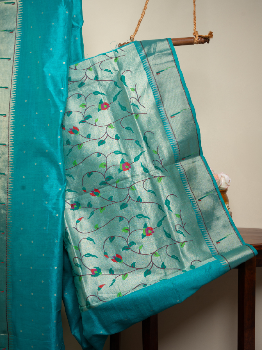 Greenish-Blue Cotton Chanderi Saree