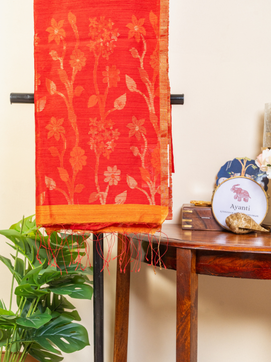 Vermilion Red Handwoven Pure Matka Silk Saree