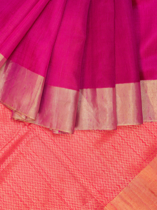 Magenta Handloom Pure Raw Silk Saree