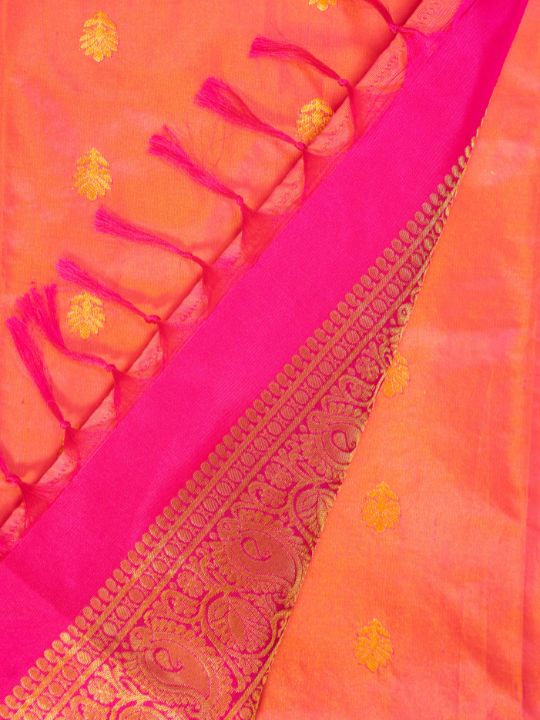 Dual-Tone Pink and Orange Handwoven Pure Katan Silk Benarasi