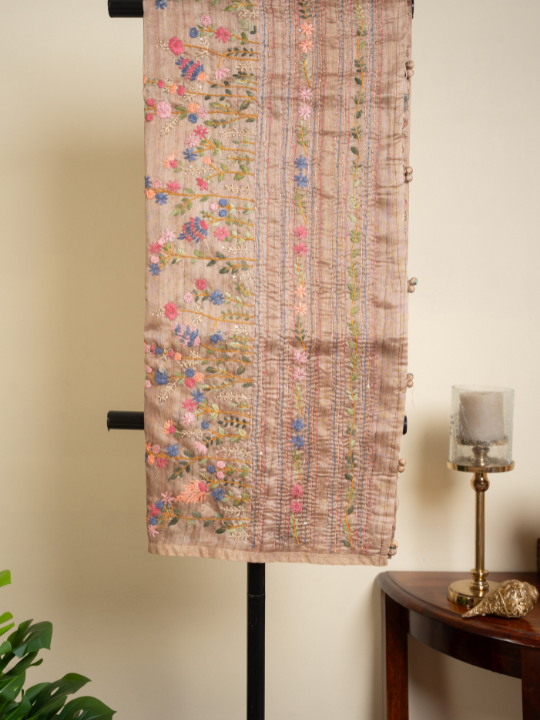 Beige Cotton Chanderi Saree