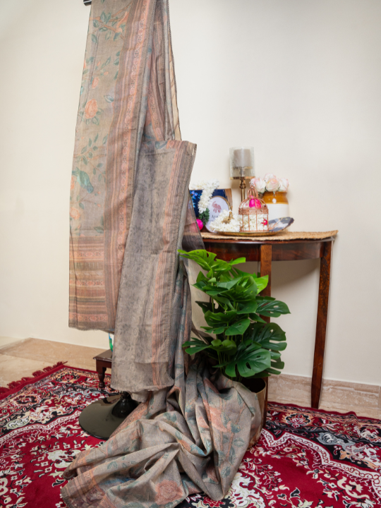 Earthy Tones Soft Crush Tissue Saree