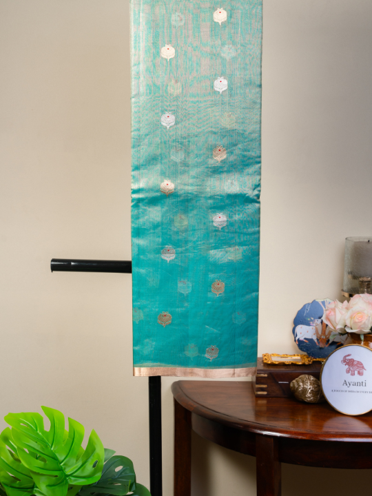 Aqua Blue Handcrafted Pure Silk Tissue Saree