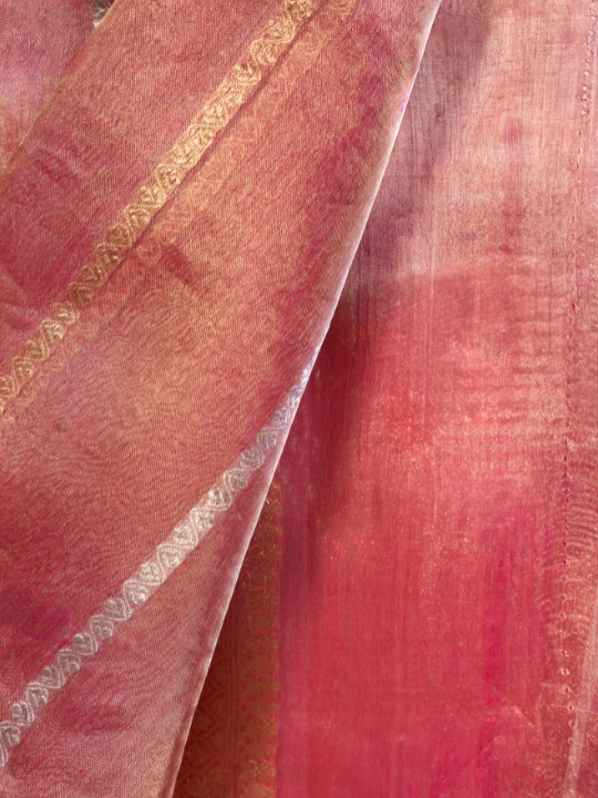 Deep Pink Handcrafted Pure Silk Tissue Saree
