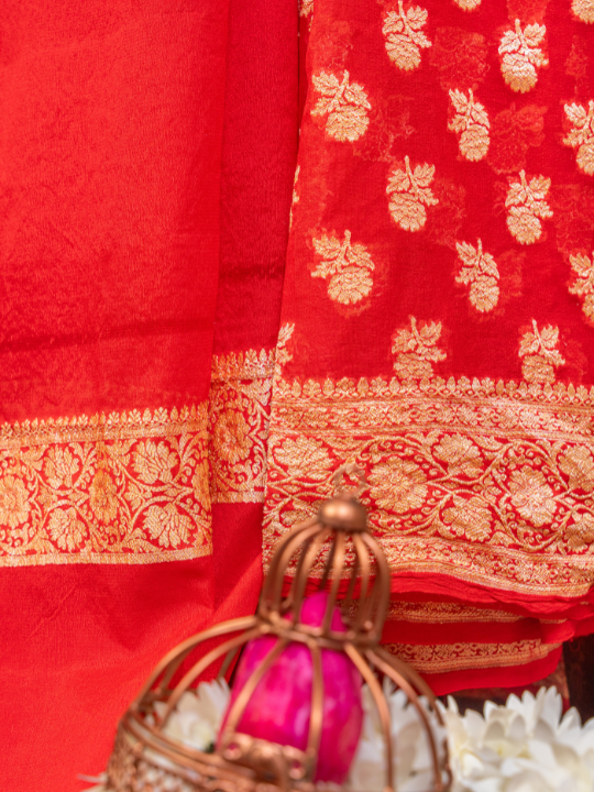 Red Handwoven Pure Silk Khaddi Georgette Saree