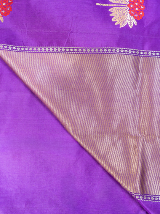 Purple Handwoven Pure Katan Soft Silk Saree