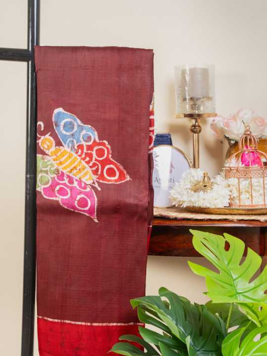 Maroon Pure Silk Batik Saree