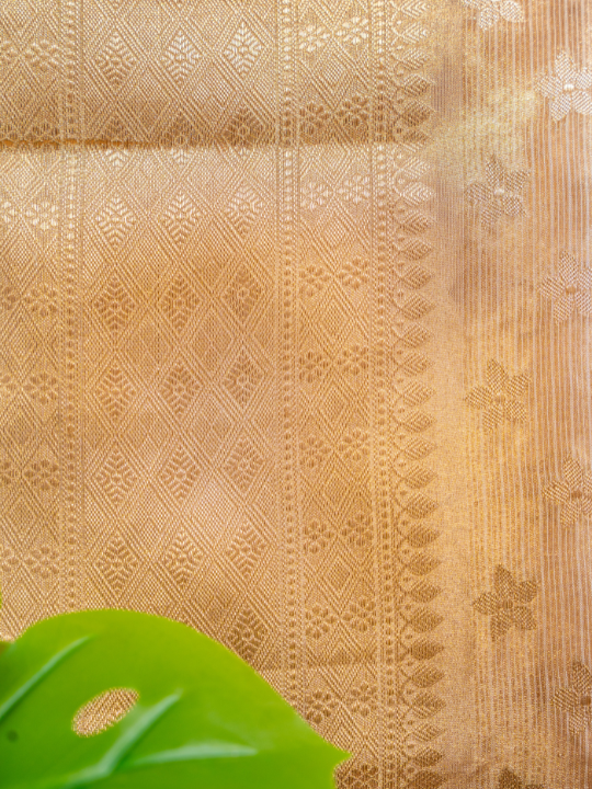 Golden Handcrafted Pure Silk Tissue Saree