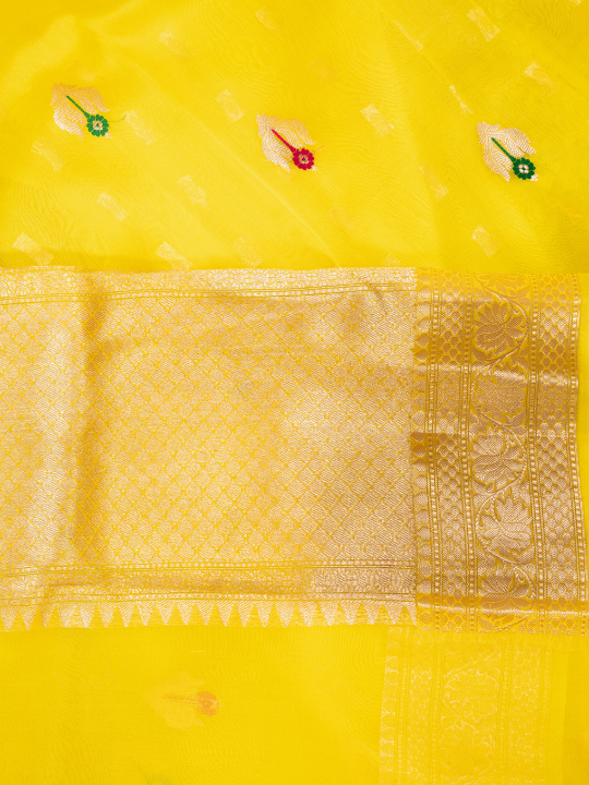 Yellow Pure Silk Organza Saree