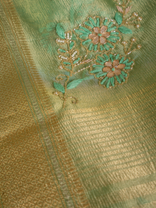 Pistachio Green Crush Tissue Saree