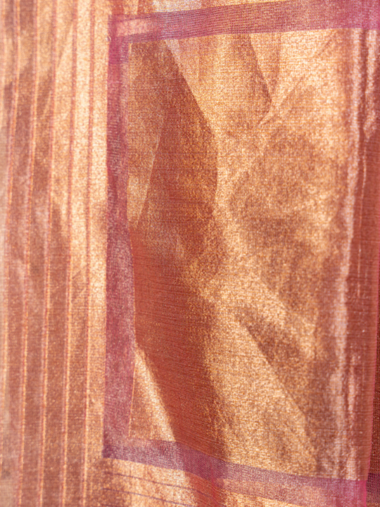 Pink-Lilac Handcrafted Katan Silk Tissue Saree