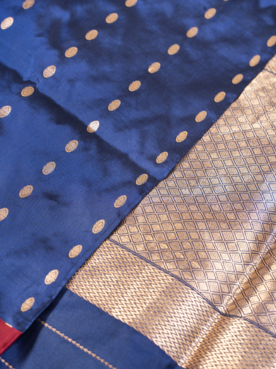 Midnight Blue Handwoven Pure Katan Silk Saree