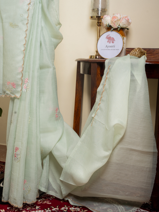 Mint Green Soft Crepe Saree
