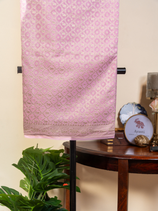 Blush Pink Handcrafted Pure Katan Crepe Silk Saree