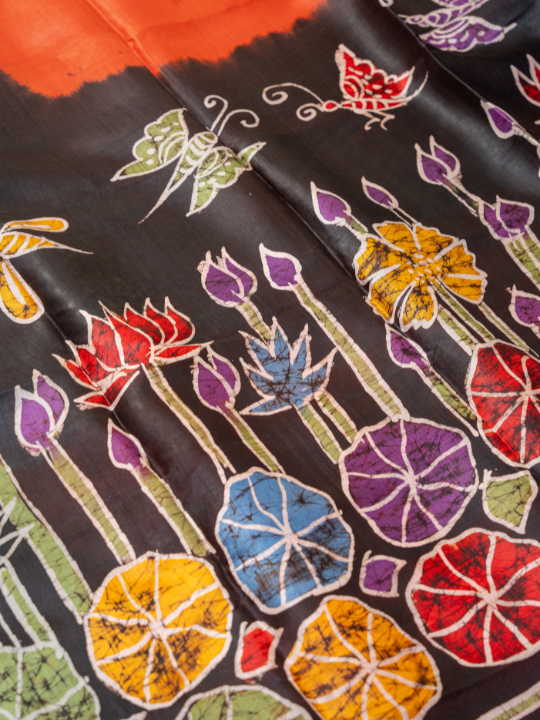 Brick Red Pure Silk Batik Saree