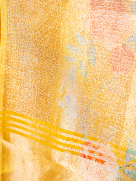 Mustard Yellow Handcrafted Pure Silk Tissue Saree