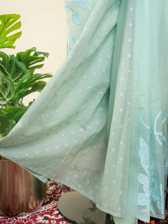 Mint Green Premium Organza Silk Saree