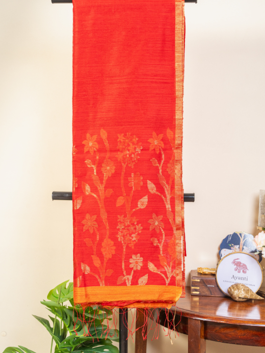 Vermilion Red Handwoven Pure Matka Silk Saree