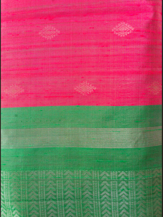 Rani Pink Handloom Pure Raw Silk Saree