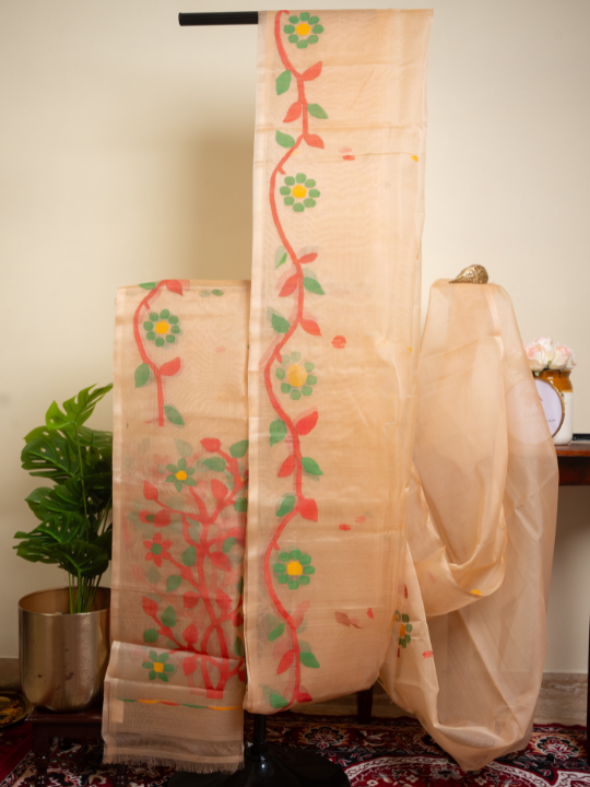 Soft Beige Pure Silk Muslin Saree