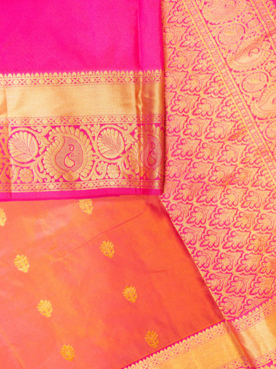 Dual-Tone Pink and Orange Handwoven Pure Katan Silk Benarasi