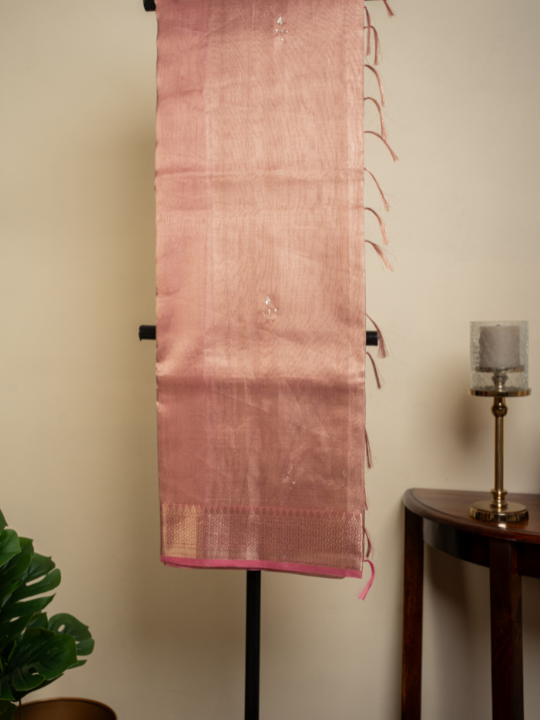 Rose Gold Kota Tissue Saree
