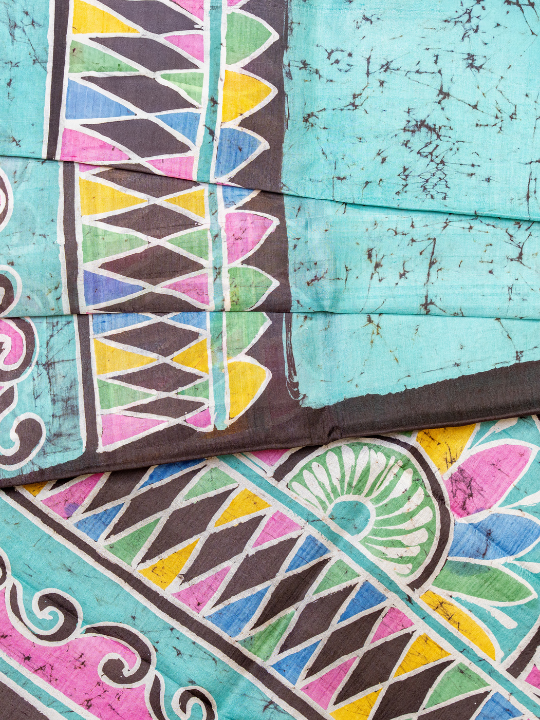 Turquoise Handcrafted Pure Silk Batik Saree